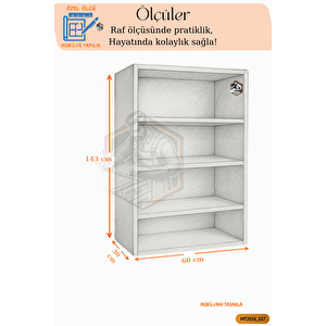 Tamamı Mdf 4 Bölmeli Kapaksız Beyaz Kitaplık Salon Yatak Odası Çalışma Odası Ofis