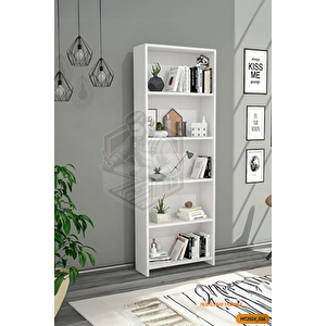 Tamamı Mdf 4 Bölmeli Kapaksız Beyaz Kitaplık Salon Yatak Odası Çalışma Odası Ofis