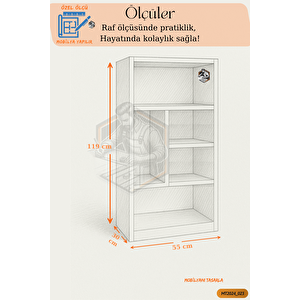 Tamamı Mdf 5 Bölmeli Modern Beyaz Kitaplık Salon/yatak Odası/çalışma Odası/ofis