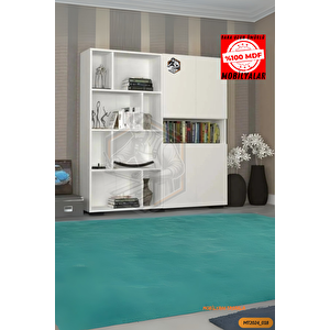 Tamamı Mdf Dev Kitaplık 4 Kapaklı Beyaz