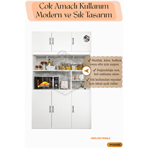 Tamami Mdf 6 Kapaklı Açık Raflı Çok Amaçlı Mega Mutfak Dolabı/kiler Dolabı