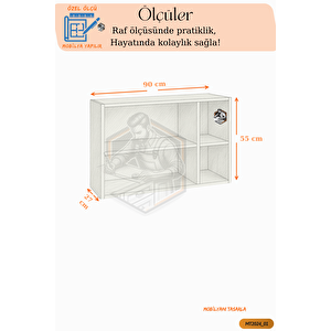Tamamı Mdf Çok Amaçlı Açık Raflı Üst Dolap Mutfak / Banyo / Salon / Ofis