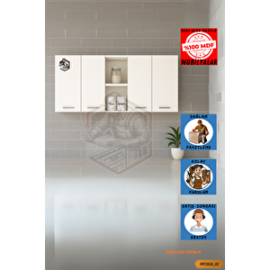 Tamamı Mdf Çok Amaçlı 4 Kapaklı Açık Raflı Üst Dolap Mutfak / Banyo / Ofis