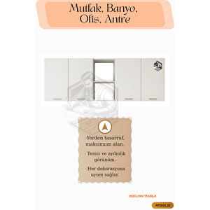 Tamamı Mdf Çok Amaçlı 4 Kapaklı Açık Raflı Üst Dolap Mutfak / Banyo / Ofis