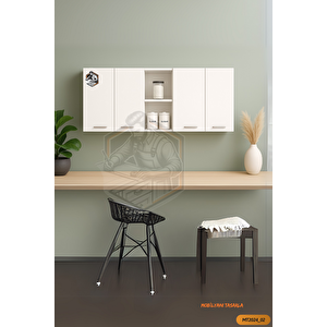 Tamamı Mdf Çok Amaçlı 4 Kapaklı Açık Raflı Üst Dolap Mutfak / Banyo / Ofis
