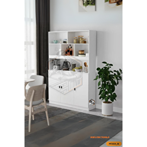 Tamamı Mdf Çok Amaçlı 3 Kapaklı Açık Raflı Kiler Dolabı Mutfak / Salon / Ofis