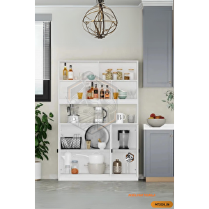 Tamamı Mdf Çok Amaçlı 3 Kapaklı Açık Raflı Kiler Dolabı Mutfak / Salon / Ofis