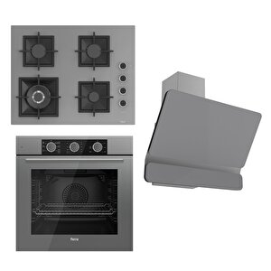 Flameart Sc Serisi Gri Set (sc408-wfa + Qxe62cpr +d082 ) - 65 Cm'lik Kare Döküm Izgara-wok