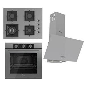 Flameart Sc Serisi Gri Set (sc408-wfa + Qxe62cpr +d088 ) - 65 Cm'lik Kare Döküm Izgara-wok