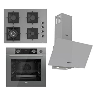 Flameart Sc Serisi Gri Set (sc408-wfa + Xe64cpr +d088 ) - 65 Cm'lik Kare Döküm Izgara-wok