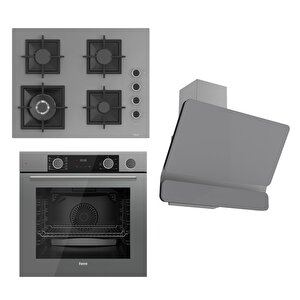 Flameart Sc Serisi Gri Set (sc408-wfa + Xe64cpr +d082 ) - 65 Cm'lik Kare Döküm Izgara-wok
