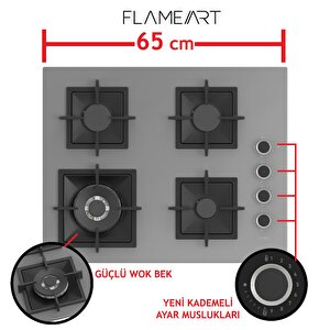 Flameart Sc Serisi Gri Set (sc408-wfa + Qms63cpr +d088 ) - 65 Cm'lik Kare Döküm Izgara-wok