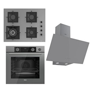Flameart Sc Serisi Gri Set (sc408-wfa + Xe64cpr +d079 ) - 65 Cm'lik Kare Döküm Izgara-wok