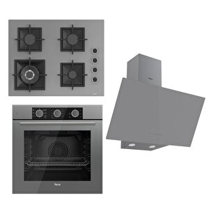 Flameart Sc Serisi Gri Set (sc408-wfa + Qxe62cpr +d079 ) - 65 Cm'lik Kare Döküm Izgara-wok