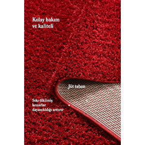 Modern Desenli Salon Halısı Kırmızı Halı Peluş Halı Yıkanabilir Post Halı Kaymaz Taban Halı