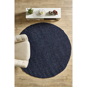 Modern Desen Salon Halısı Lacivert Halı Peluş Halı Yıkanabilir Post Halı Kaymaz Taban Halı Oval Halı 80x80 cm