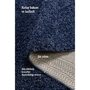 Modern Desen Salon Halısı Lacivert Halı Peluş Halı Yıkanabilir Post Halı Kaymaz Taban Halı Oval Halı