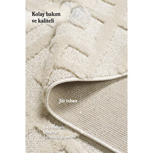 Modern Desenli Halı Krem Halı Jüt Tabanlı Salon Oturma Odası Halısı Yumuşak Bukleli