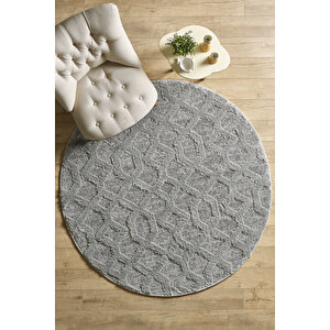 Modern Halı Gri Halı Jüt Tabanlı İskandinav Salon Oturma Odası Halısı Yumuşak Bukleli Yuvarlak 80x80 cm