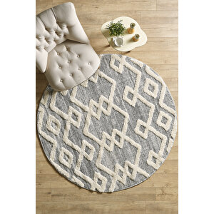 Modern Tasarım Boho Gri Halı Jüt Tabanlı Salon Oturma Odası Halısı Yumuşak Bukleli Yuvarlak 80x80 cm
