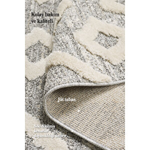 Modern Tasarım Boho Gri Halı Jüt Tabanlı Salon Oturma Odası Halısı Yumuşak Bukleli Yuvarlak