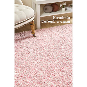 Modern Desenli Salon Halısı Pembe Halı Peluş Halı Yıkanabilir Post Halı Çocuk Halısı 240x340 cm
