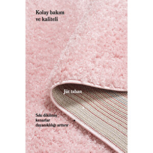 Modern Desenli Salon Halısı Pembe Halı Peluş Halı Yıkanabilir Post Halı Çocuk Halısı