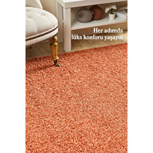 Modern Desenli Salon Halısı Turuncu Halı Peluş Halı Yıkanabilir Post Halı Kaymaz Taban Halı