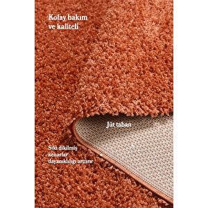 Modern Desenli Salon Halısı Turuncu Halı Peluş Halı Yıkanabilir Post Halı Kaymaz Taban Halı