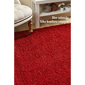 Modern Desenli Salon Halısı Kırmızı Halı Peluş Halı Yıkanabilir Post Halı Kaymaz Taban Halı 100x200 cm