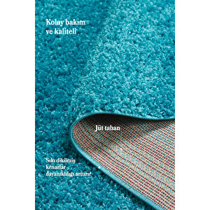 Modern Desenli Salon Halısı Mavi Halı Peluş Halı Yıkanabilir Post Halı Kaymaz Taban Halı