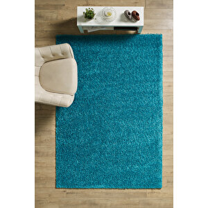 Modern Desenli Salon Halısı Mavi Halı Peluş Halı Yıkanabilir Post Halı Kaymaz Taban Halı 140x140 cm
