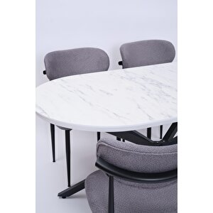 Bohem Metal Polo Boyalı Mdf Lak Panel Yemek Masa Takımı 90x170 Beyaz Mermer