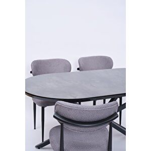 Bohem Metal Polo Boyalı Mdf Lak Panel Yemek Masa Takımı 90x170 Siyah