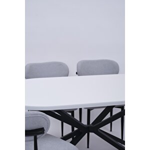Bohem Metal Polo Boyalı Mdf Lak Panel Yemek Masa Takımı 90x170 Beyaz