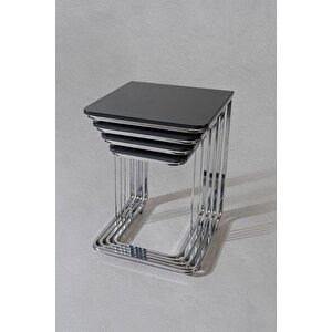 Meri Serisi 3'lü C Sehpa Yan Sehpa, Zigon Sehpa Gri Mermer Desen Metal Ayaklı Tekerlekli Sehpa