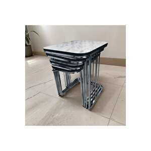 Metal 4'lü Oturma Odası Ofis Çizgili Zigon Takımı