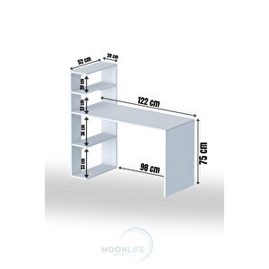 Çınar Kitaplıklı Çalışma Masası Beyaz Çam