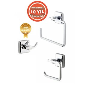 Paslanmaz Pirinç Banyo Aksesuar Set Havluluk-bornozluk-tuvalet Kağıtlık (10 Yıl Garantili)