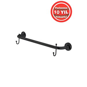 Paslanmaz Pirinç Mat Siyah Bella Kancalı 50 Cm Uzun Havluluk