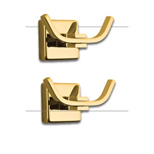 Paslanmaz Pirinç Çifli Bornozluk Havlu Askısı Altın 2 Adet