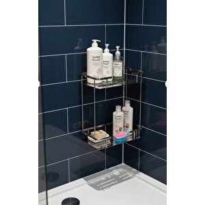Paslanmaz Pirinç Lidya Iki'li 15x22 Cm Şampuanlık Süngerlik Köşeliği Duş Banyo Rafı