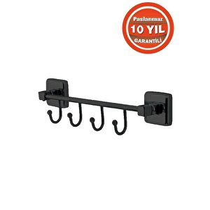 Paslanmaz Pirinç Mat Siyah Kumru 4'lü Askılık Havluluk Banyo Askısı