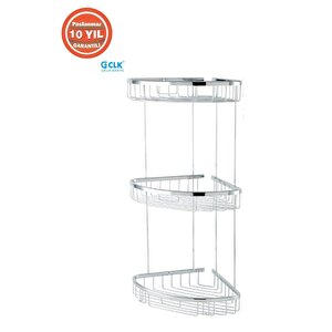 Paslanmaz Pirinç Zerrin 3’lü 18x18 Cm Şampuanlık Banyo Rafı