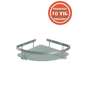 Paslanmaz Çelik Zerrin Camlı 1’li 19x19 Cm Şampuanlık Banyo Rafı Süngerlik