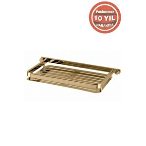 Paslanmaz Pirinç 15x22cm Mercan Şampuanlık Banyo Rafı Süngerlik Altın Gold