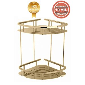 Paslanmaz Pirinç Marin 2'li 19x19 Cm Şampuanlık Süngerlik Banyo Rafı Altın Gold