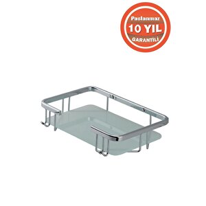 Paslanmaz Pirinç Taci 1’li 22x15 Cm Camlı Şampuanlık Banyo Rafı