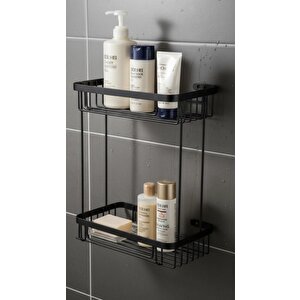 Paslanmaz Çelik Taci Mat Siyah 2’li 23x15 Cm Şampuanlık Duş Rafı Banyo Rafı