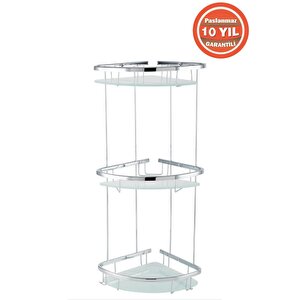 Paslanmaz Pirinç Karmina 3’lü 18x18 Cm Camlı Şampuanlık Süngerlik Köşelik